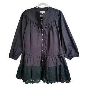NWT Secret Mission Black Cotton Eyelet Tiered Babydoll Mini Dress Small Oversize